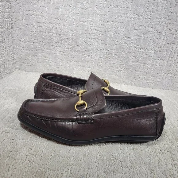 Gucci 101133 Mens Size US 8D Dark Brown Leather Gold Horsebit Driving Loafers - Picture 10 of 13